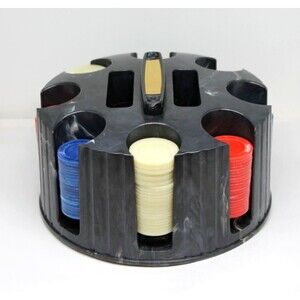 Vtg Pleasantime Revolving Poker Chip Rack Carousel Multi Color Chips w/Box